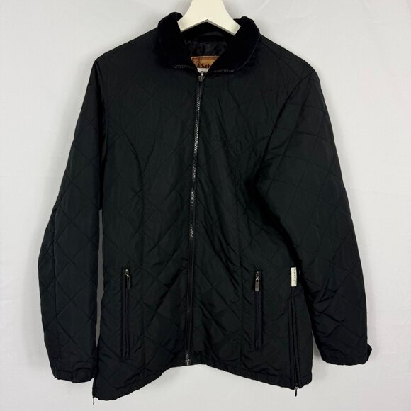 Schoffel Quilted Black Jacket Coat Womens Size UK 12 US 8 Full Zip Pockets Sides - Picture 1 of 11